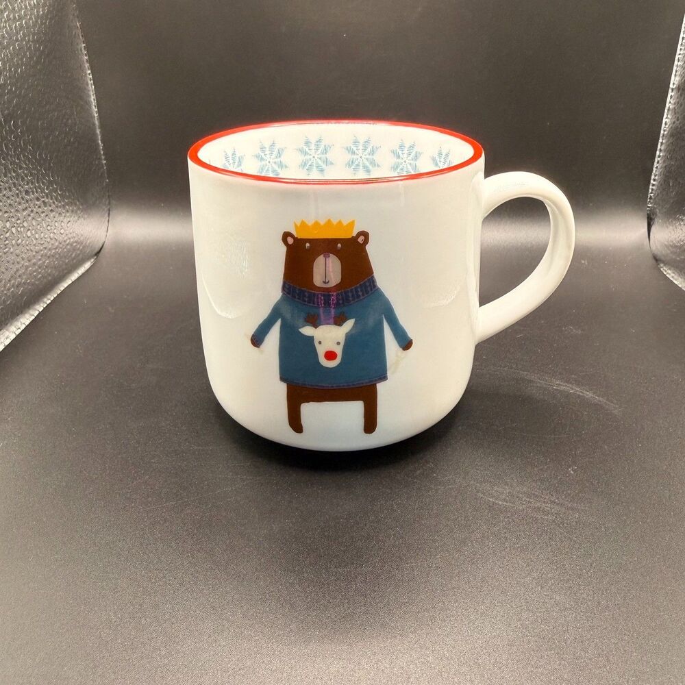 World Market Happy Christmas Mug Bear Reindeer Sweater Snowflake Holiday